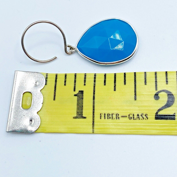 Sterling Silver Blue Faceted Glass Dangle Drop Pierced Earrings Bezel Set 1.5" - Picture 7 of 7